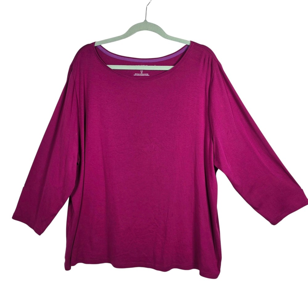 Talbots Tee Woman Plus 3X‎ Magenta Purple Pima Cotton 3/4 Sleeve Boat Neck Top